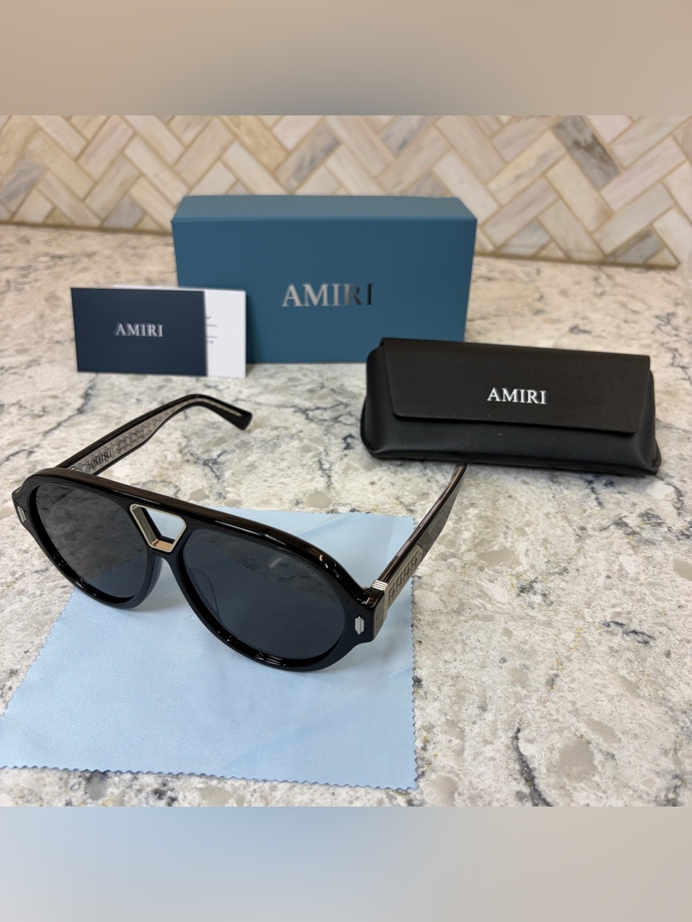 AMIRI Black Oval Sunglasses with Dark Gray Lenses